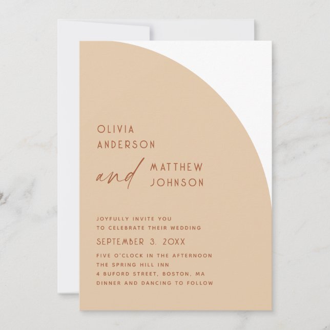 Modern Minimalist Wedding | Warm Peach Sand Arch Invitation (Front)
