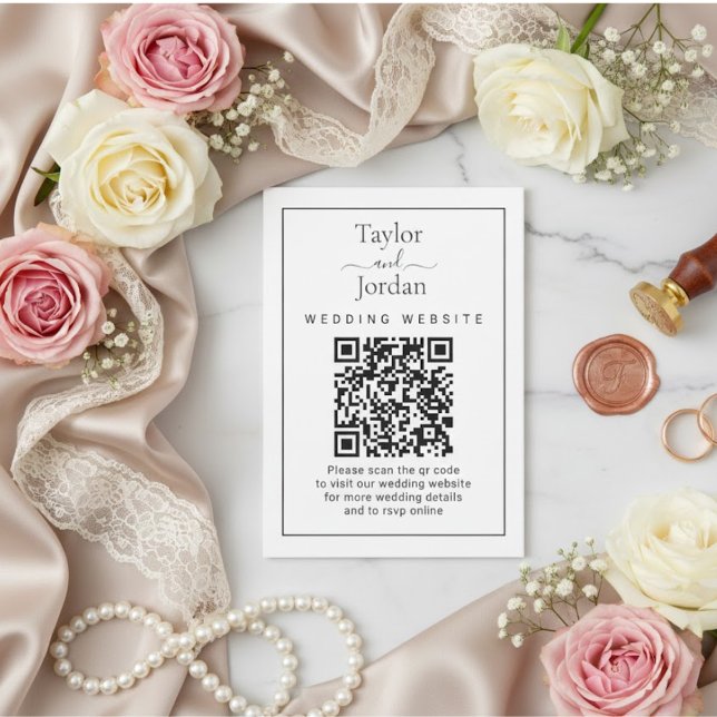 Modern Minimalist Wedding Website QR Code Card  (Creator Uploaded)