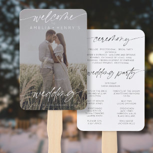 Modern Minimalist Wedding Welcome Dark Photo Hand Fan