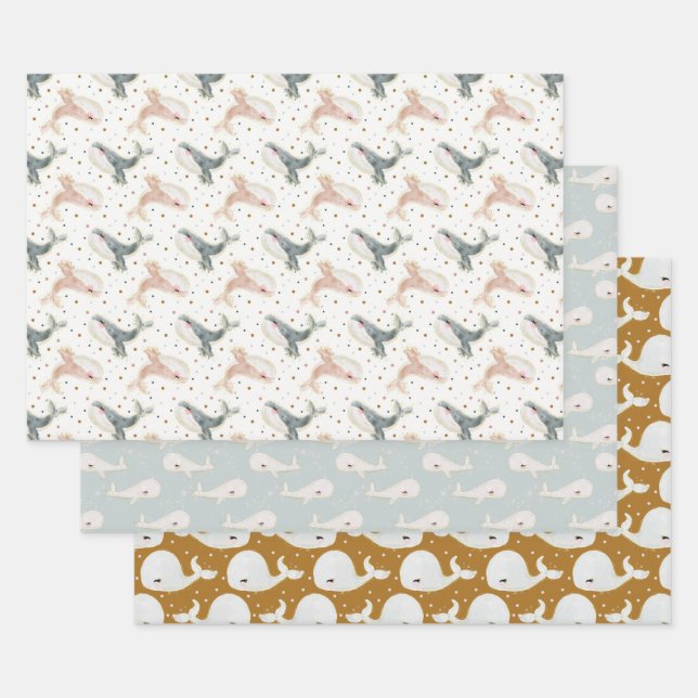 Modern Minimalist Whale Sea Ocean Party Gifts Wrapping Paper Sheet (Set)