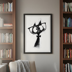 Modern Minimalist Whimsical Nerd Cat with Glasses Poster