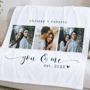 Modern Minimalist White 3 Photo Script Collage Fleece Blanket