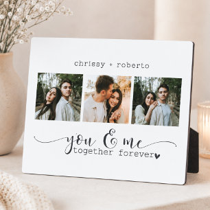 Modern Minimalist White 3 Photo Script Collage Plaque