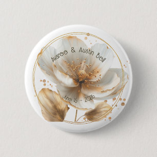 Modern Minimalist White and Gold Wedding 6 Cm Round Badge