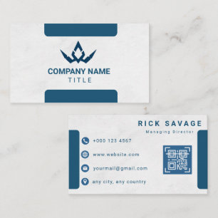 Modern Minimalist White and Navy Blue Graphics Business Card