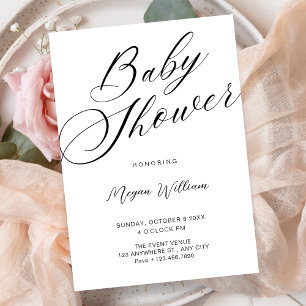 Modern minimalist white baby shower invitation