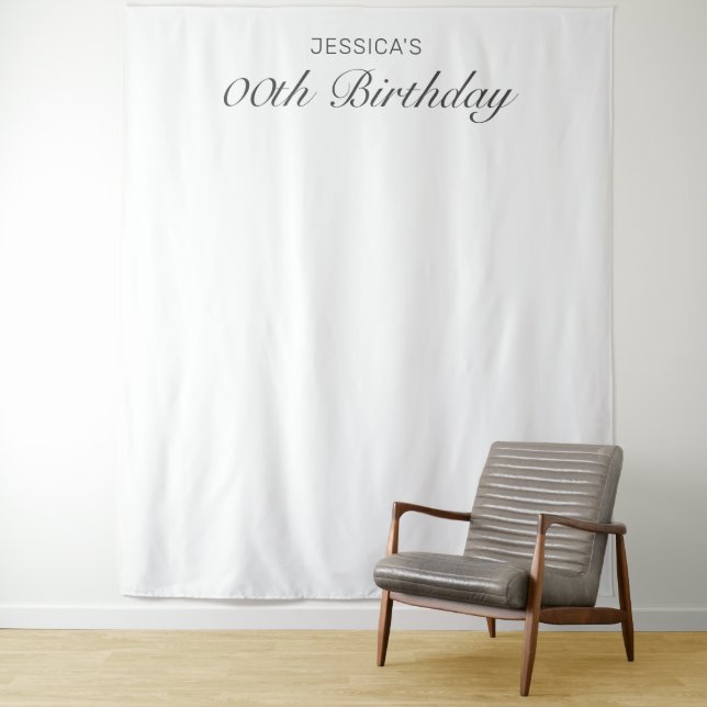 Modern Minimalist White Birthday Photo Background Tapestry (In Situ)