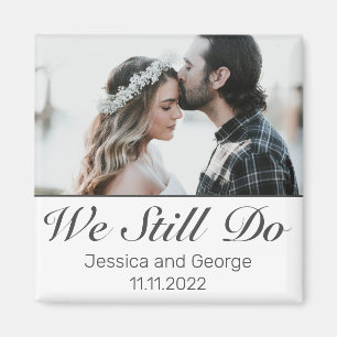 Modern Minimalist White Black Anniversary Photo Magnet