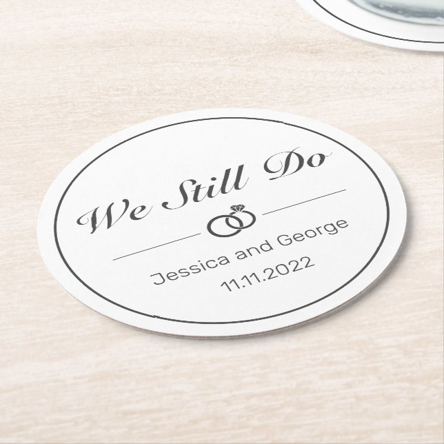 Modern Minimalist White Black Anniversary Round Paper Coaster (Angled)