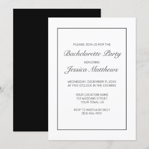 Modern Minimalist White Black Bachelorette Party Invitation