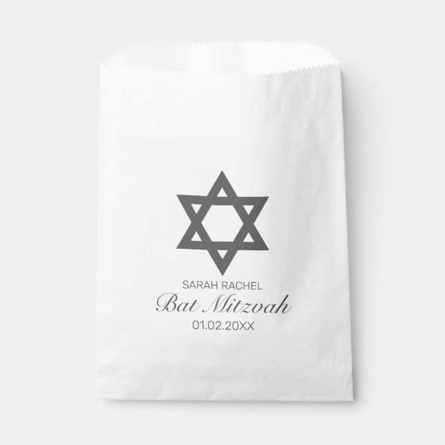 Modern Minimalist White Black Bar Bat Mitzvah Favour Bags (Front)
