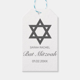 Modern Minimalist White Black Bar Bat Mitzvah Gift Tags