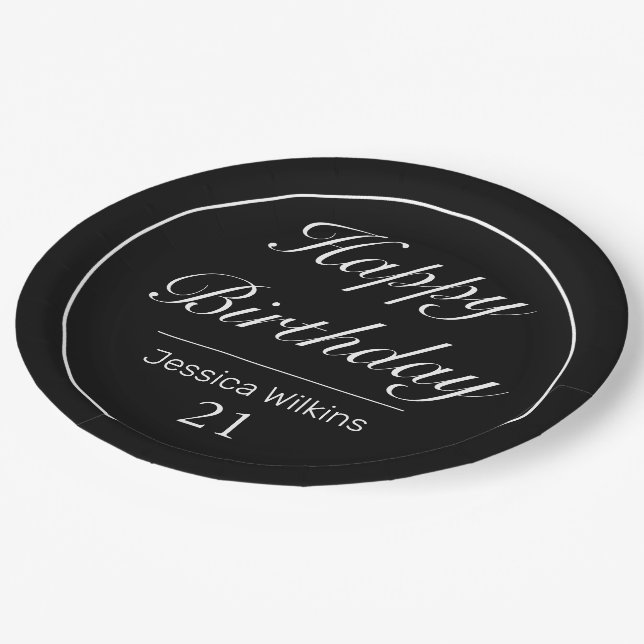 Modern Minimalist White Black Birthday Paper Plate (Angled)