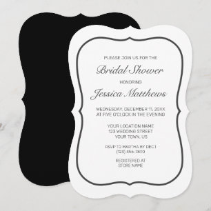 Modern Minimalist White Black Bridal Shower Invitation