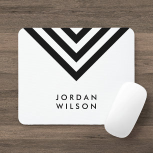Modern Minimalist White & Black Chevron Geometric Mouse Pad