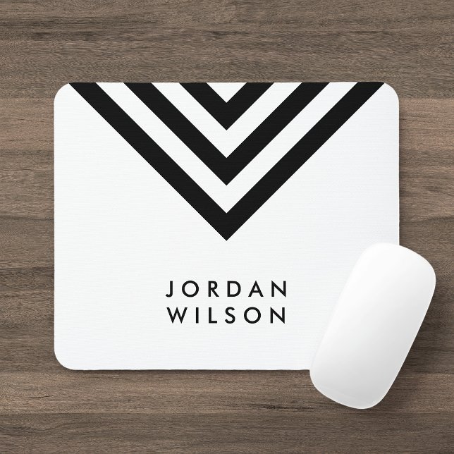Modern Minimalist White & Black Chevron Geometric Mouse Pad (Creator Uploaded)