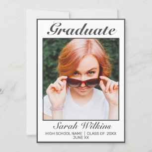 Modern Minimalist White Black Graduation Announcement