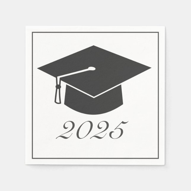 Modern Minimalist White Black Graduation Hat Party Napkin (Front)