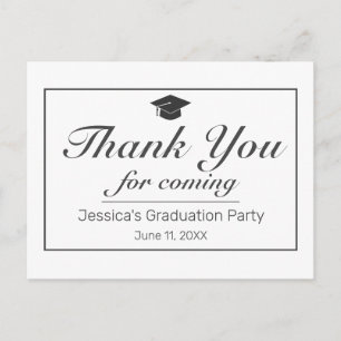 Modern Minimalist White Black Graduation Thank You Postcard