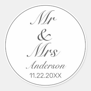 Modern Minimalist White Black MR MRS Wedding Classic Round Sticker