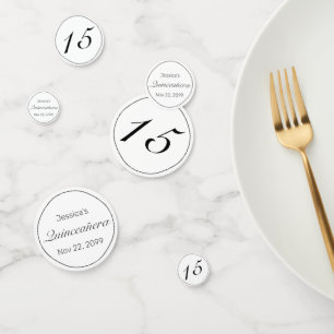 Modern Minimalist White Black Quinceañera Confetti