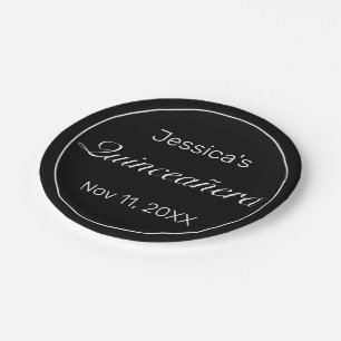 Modern Minimalist White Black Quinceañera Paper Plate