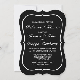 Modern Minimalist White Black Rehearsal Dinner Invitation