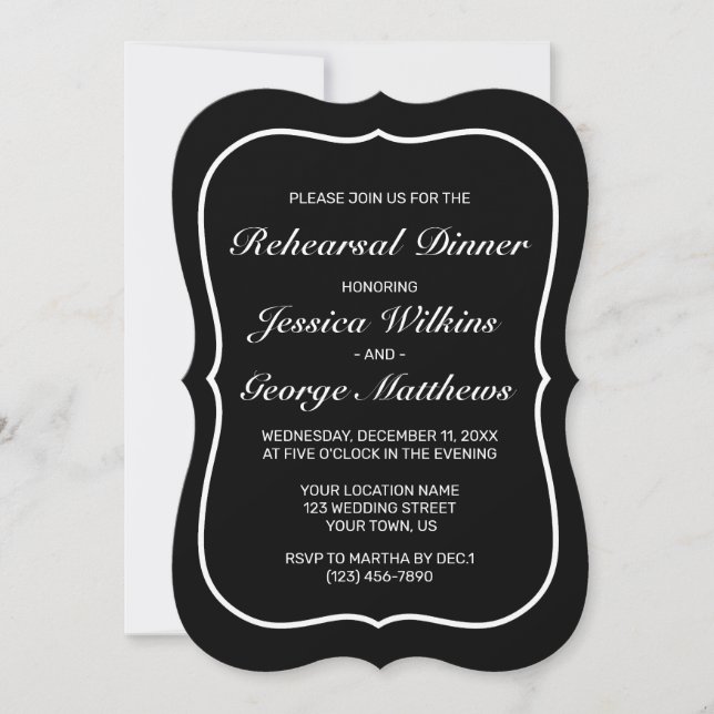 Modern Minimalist White Black Rehearsal Dinner Invitation (Front)