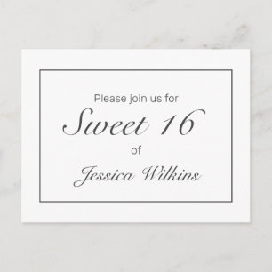 Modern Minimalist White Black Sweet 16 Announcement Postcard