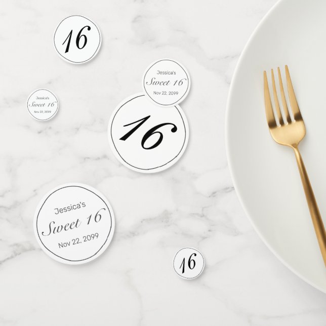 Modern Minimalist White Black Sweet 16 Confetti (Group)