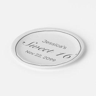 Modern Minimalist White Black Sweet 16 Paper Plate