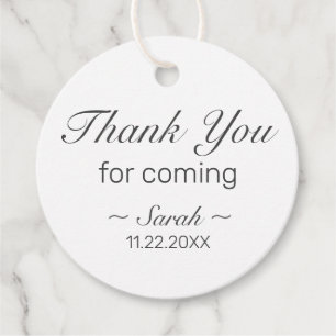 Modern Minimalist White Black Thank You For Coming Favour Tags