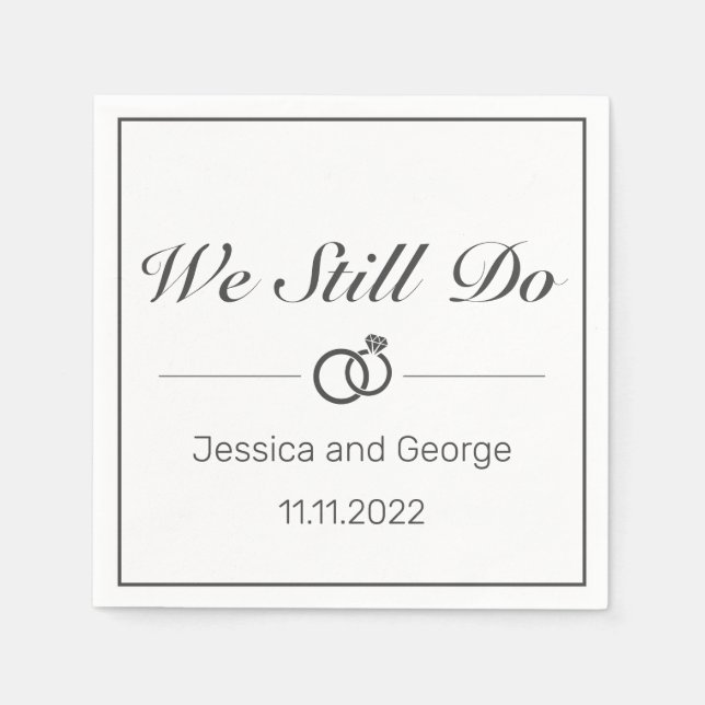Modern Minimalist White Black Wedding Anniversary Napkin (Front)