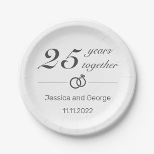 Modern Minimalist White Black Wedding Anniversary Paper Plate