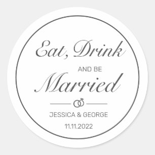 Modern Minimalist White Black Wedding Classic Round Sticker