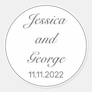 Modern Minimalist White Black Wedding Classic Round Sticker