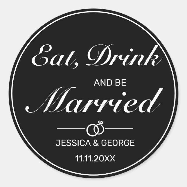 Modern Minimalist White Black Wedding Classic Round Sticker (Front)