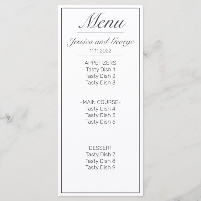 Modern Minimalist White Black Wedding Menu (Front)
