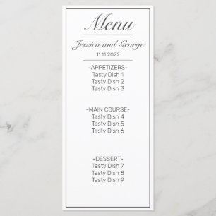 Modern Minimalist White Black Wedding Menu