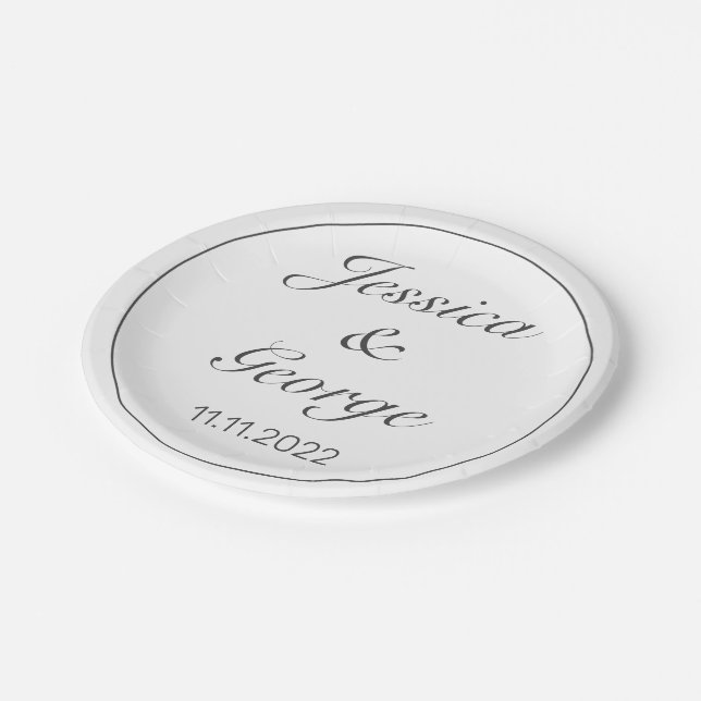 Modern Minimalist White Black Wedding Paper Plate (Angled)
