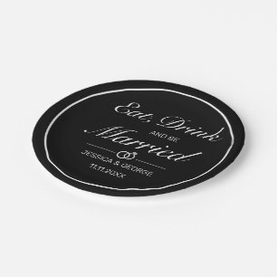 Modern Minimalist White Black Wedding Paper Plate