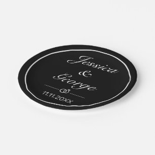 Modern Minimalist White Black Wedding Paper Plate