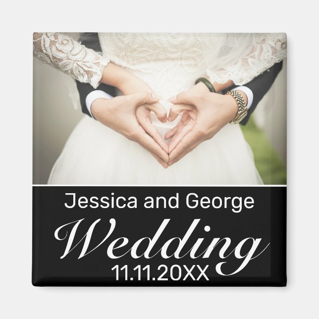 Modern Minimalist White Black Wedding Photo Magnet (Front)