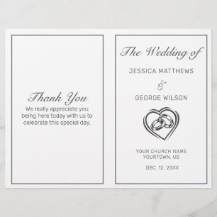 Modern Minimalist White Black Wedding Program