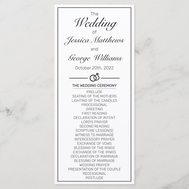 Modern Minimalist White Black Wedding Programme (Front)