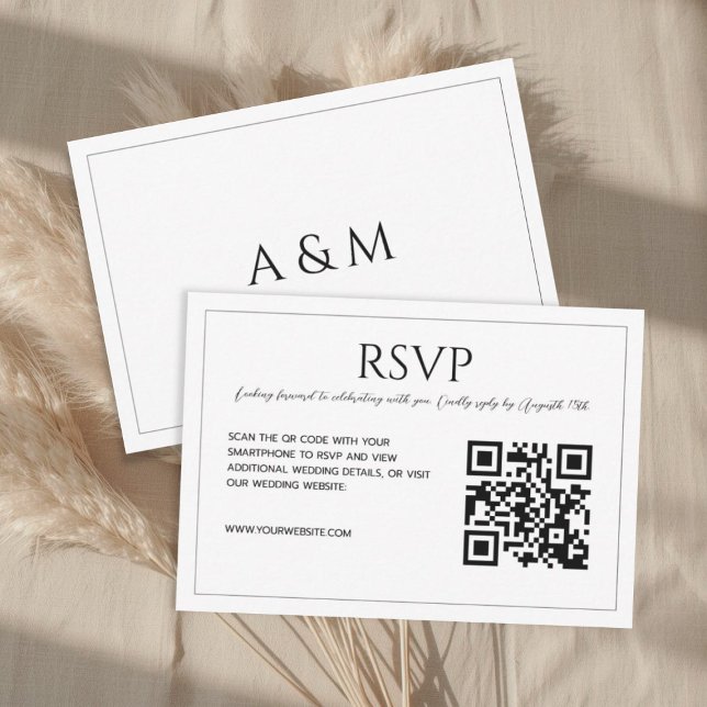 Modern minimalist white black wedding  RSVP card (Creator Uploaded)
