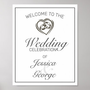 Modern Minimalist White Black Wedding Welcome Sign