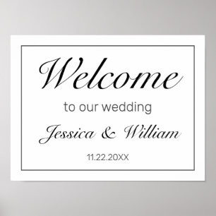 Modern Minimalist White Black Wedding Welcome Sign