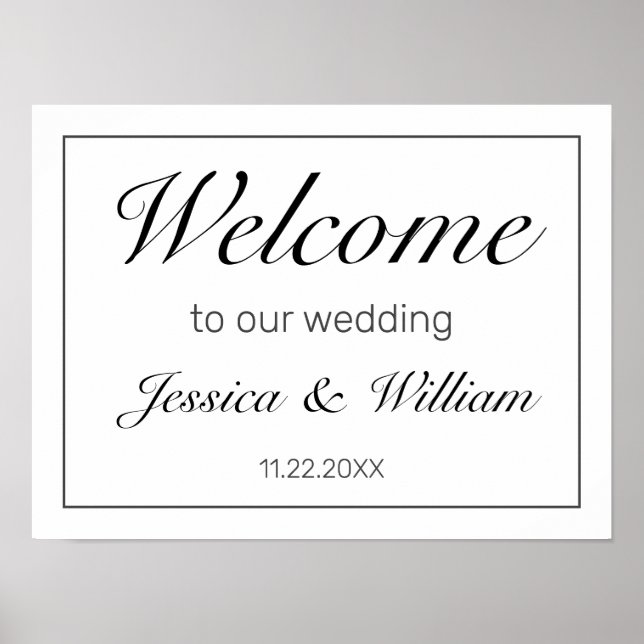 Modern Minimalist White Black Wedding Welcome Sign (Front)