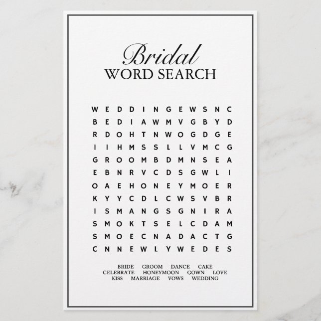 Modern Minimalist White Black Word Search Game (Front)